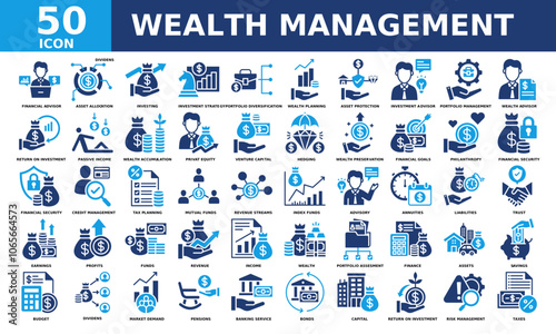 Wealth Management icon collection set. Simple color fill vector.