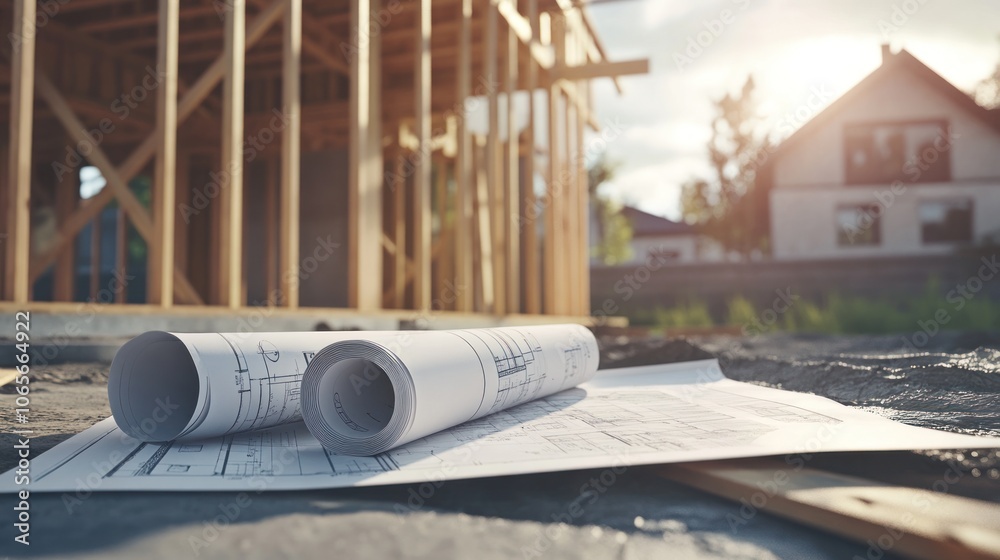 Fototapeta premium Blueprint on Construction Site