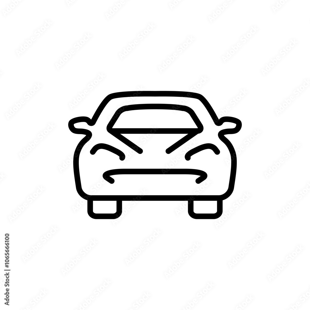 Obraz premium Car front simple line icon. Automobile and car dealer symbol. Auto, view, sport, race, transport, transportation outline sign. Vector illustration isolated on white background