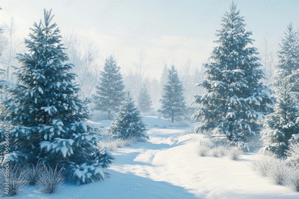Fototapeta premium Beautiful winter landscape with snow covered trees.Christmas background