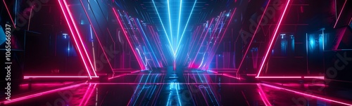 Wallpaper Mural Background of empty stage show. Neon light and laser show. Laser futuristic shapes on a dark background. Abstract dark background with neon glow.  Torontodigital.ca