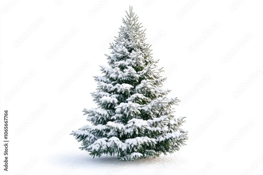 Fototapeta premium Christmas tree covered with snow isolated on white background.