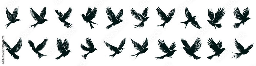 Fototapeta premium Flying Dove Silhouette - Peace Symbol, Birds in Flight Against White Background 