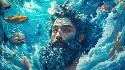 A Man's Face Submerged in The Ocean photo