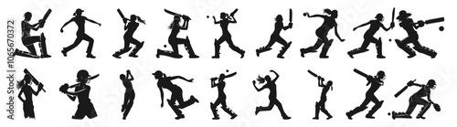 Cricket Bowler Silhouette, Cricket Captain Silhouette, Cricket Wicket Keeper Silhouette, Cricket Batsman Silhouette. 