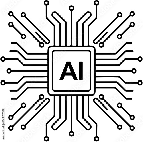 Minimalist Black and White AI Microchip Icon, Artificial Intelligence Concept, Technology Logo, Circuitry Symbol for Digital Interfaces, Software and Hardware Design, Tech Industry Applications