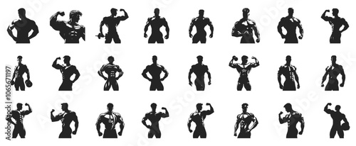 Set, Bodybuilder Silhouette, Man Silhouette, Muscular Man Silhouette, 