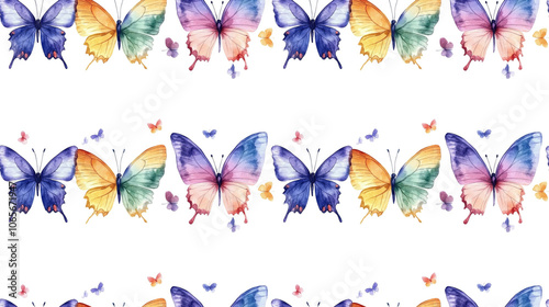 Seamless watercolor butterfly pattern with vibrant colors ideal for fabric design and home decor