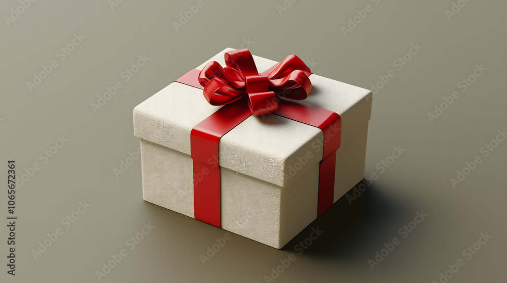 Fototapeta premium Minimalist Beige Gift Box with Red Ribbon