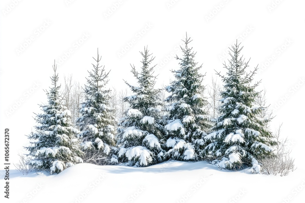 Obraz premium Spruce covered with snow isolated on white background winter forest