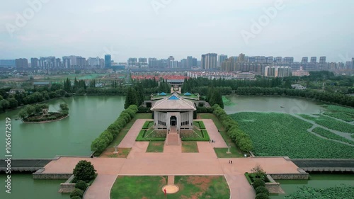 City Landmark Huai'an Zhou Enlai Memorial Hall 4K Aerial Photography photo