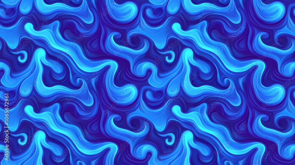 Fototapeta premium Seamless pattern of vibrant blue abstract waves with curvy lines perfect for backgrounds and textile designs