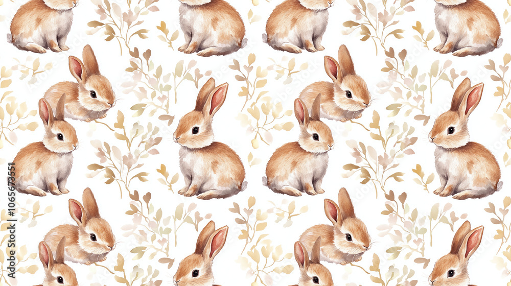 Obraz premium Seamless watercolor pattern featuring cute rabbits on a glass surface perfect for textile design and home decor