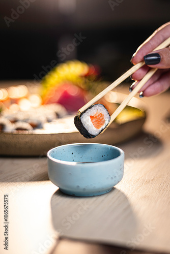 Hosomaki Sushi on Chopsticks