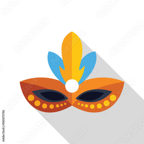 Vibrant carnival mask with feathers, pearl, and decorative dots, symbolizing celebration and festive traditions