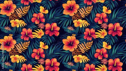Vibrant tropical floral seamless pattern perfect for fabric design and home decor