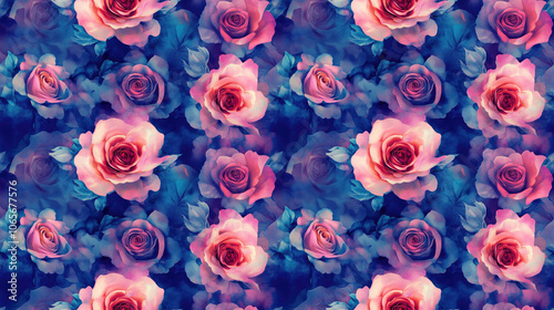 Vibrant abstract floral pattern featuring a tender watercolor bouquet of roses perfect for decorative use in textiles or wallpapers