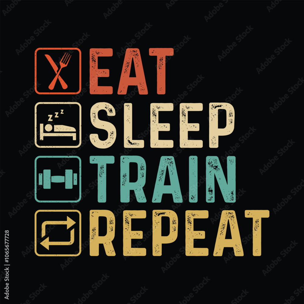 Obraz premium Eat Sleep Work Train Repeat. Creative typographic motivational t-shirt design.