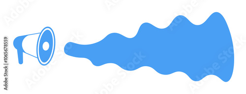 A vibrant blue megaphone amplifying sound waves in a dynamic and creative visual representation of communication and expression