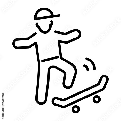 A line style icon of a skateboarding boy 