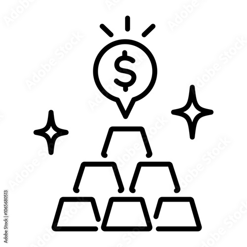 A line style icon of gold ingots with dollar sign 