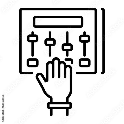 An outline icon of a hand adjusting a crossfader on a soundboard,