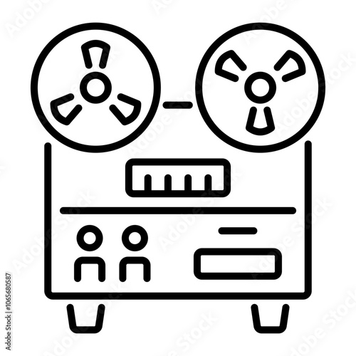 An outline style icon of a tape recorder with reels
