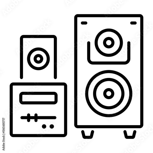 Sound system with music speakers and a cd player, line icon 
