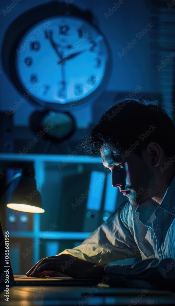 Fototapeta premium Late-Night Office Work and Its Impact on Sleep and Mental Health Patterns