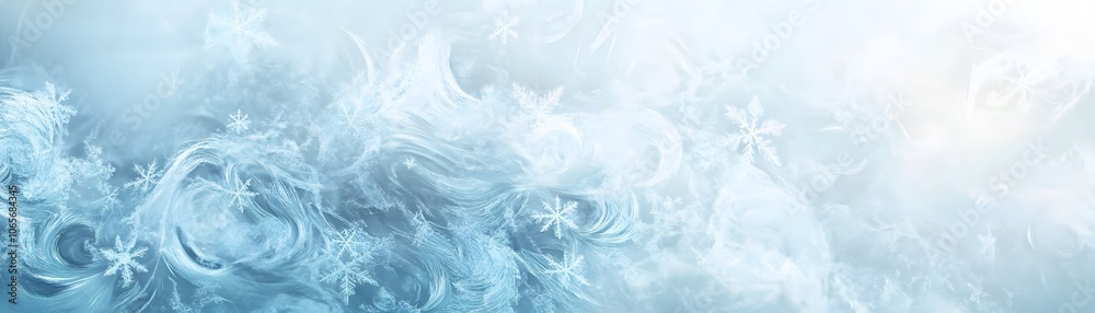Fototapeta premium Abstract Winter Background with Swirling Patterns and Snowflakes