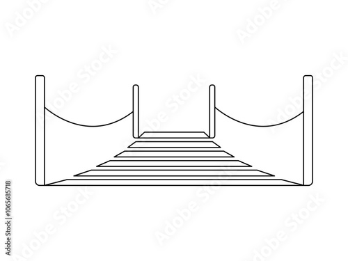 Wooden suspended bridge over the ravine icon in flat style.Vector illustration.