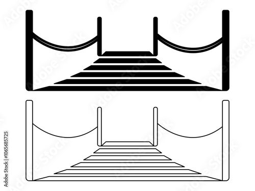 Wooden suspended bridge over the ravine icon in flat style.Vector illustration.