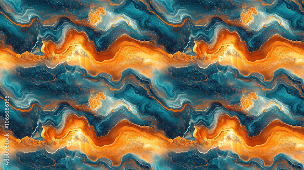 Fototapeta premium Seamless liquid acrylic marble texture in vibrant hues hand drawn fluid abstract pattern
