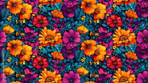 Handmade seamless floral pattern featuring vibrant colors and intricate designs for modern textile printing