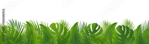 Green Tropical Leaves Border Isolated