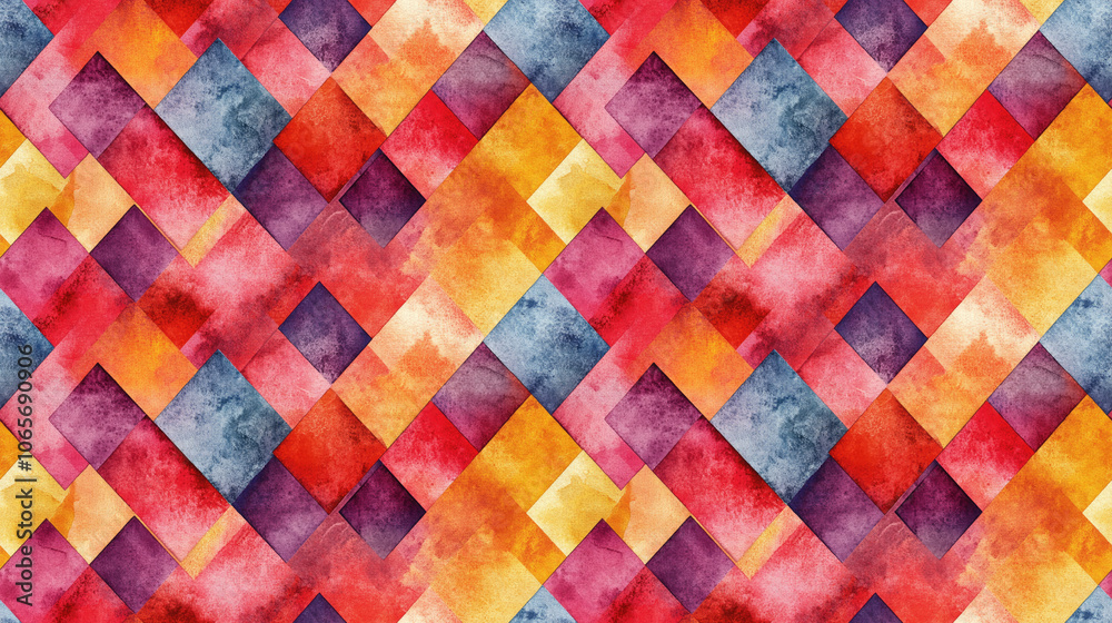 Seamless abstract geometric watercolor pattern showcasing vibrant repetition for textile and wallpaper design Seamless abstract geometric watercolor pattern showcasing vibrant repetition for textile and wallpaper design