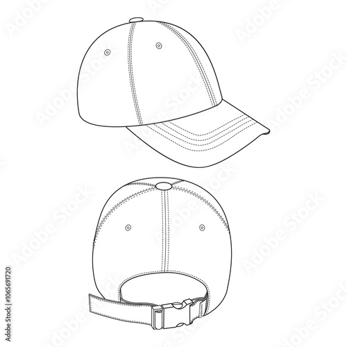 Baseball Cap Front and Back Technical Drawing Template

