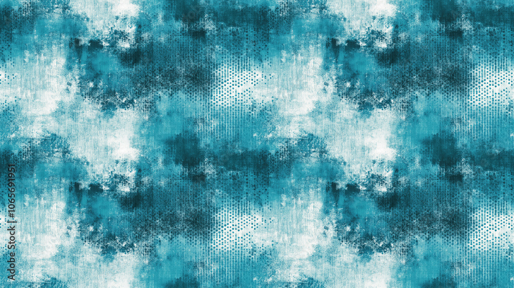 Fototapeta premium Seamless pattern of vintage turquoise grunge texture showcasing halftone elements and intricate spots ideal for background design