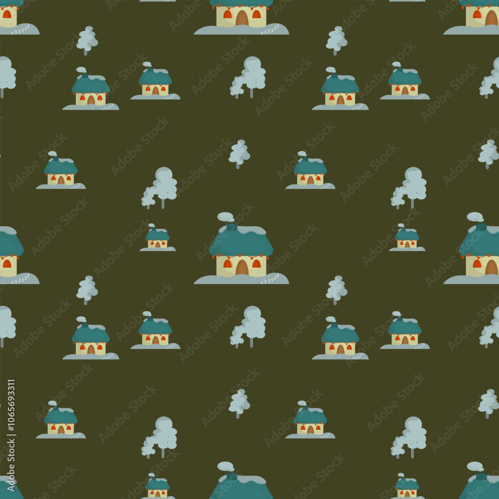 Obraz premium New Year's pattern with houses in the snow