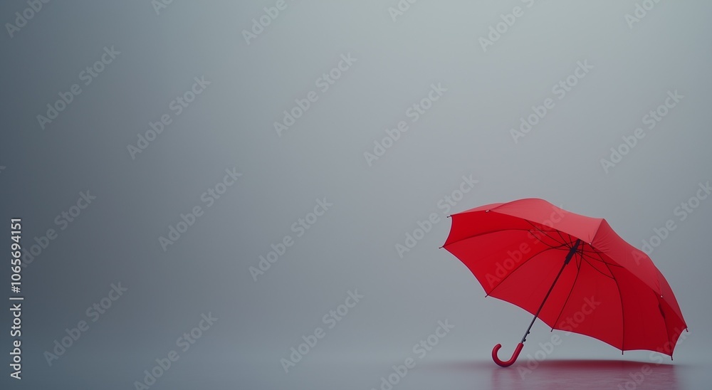 Red umbrella on a green background