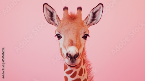 Obraz na płótnie Portrait of a giraffe on a pastel pink background w salonie