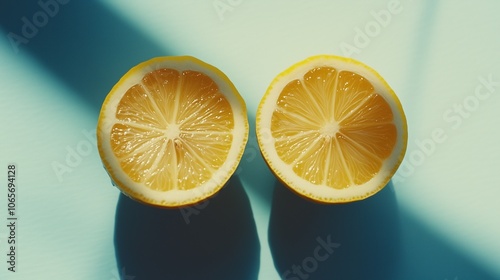 Obraz na płótnie Two lemons cut in half on a blue background w salonie
