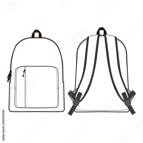 Minimalist white backpack with black straps shown from front and back views, highlighting simplicity and functionality.

