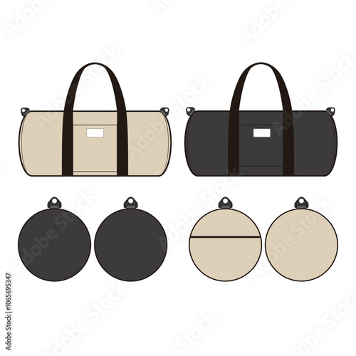 Beige and Black Duffel Bag with Side Vector Set

