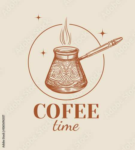 Turk for coffee, hand drawn sketch, vector illustration, Turkish black coffee