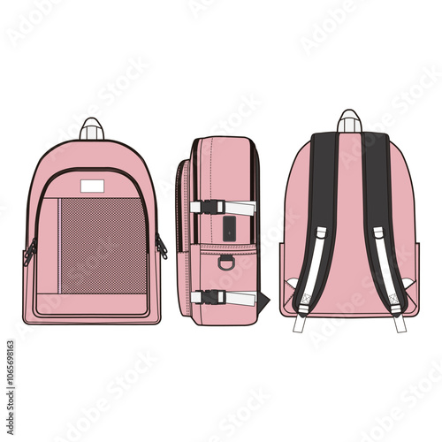 Tactical Backpack Multi-View Technical Sketch
