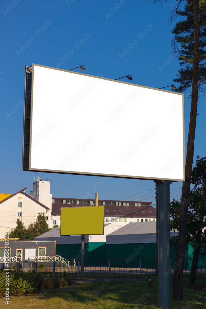 Fototapeta premium Background for design, white billboards on city streets and along roads