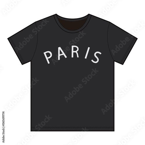 Black T-Shirt with Paris Text Arc Graphic Design
