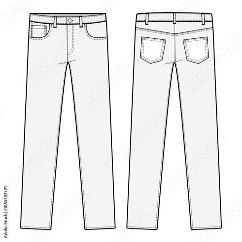 White classic jeans with front and back pockets, straight leg design, suitable for casual and semi-formal wear.

