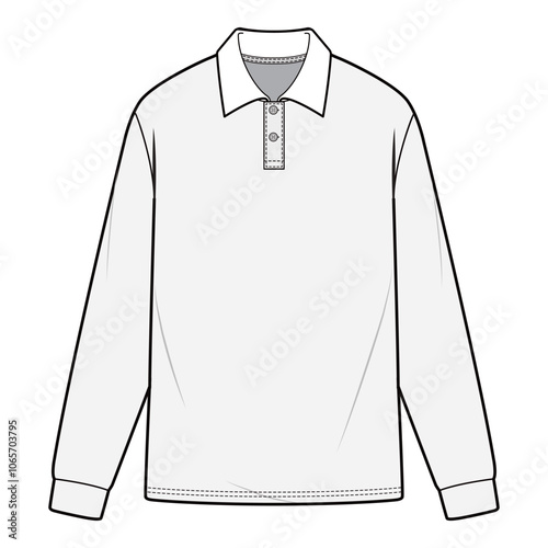 Simple white long-sleeve polo shirt with a classic collar and buttoned placket for a relaxed yet polished look.

